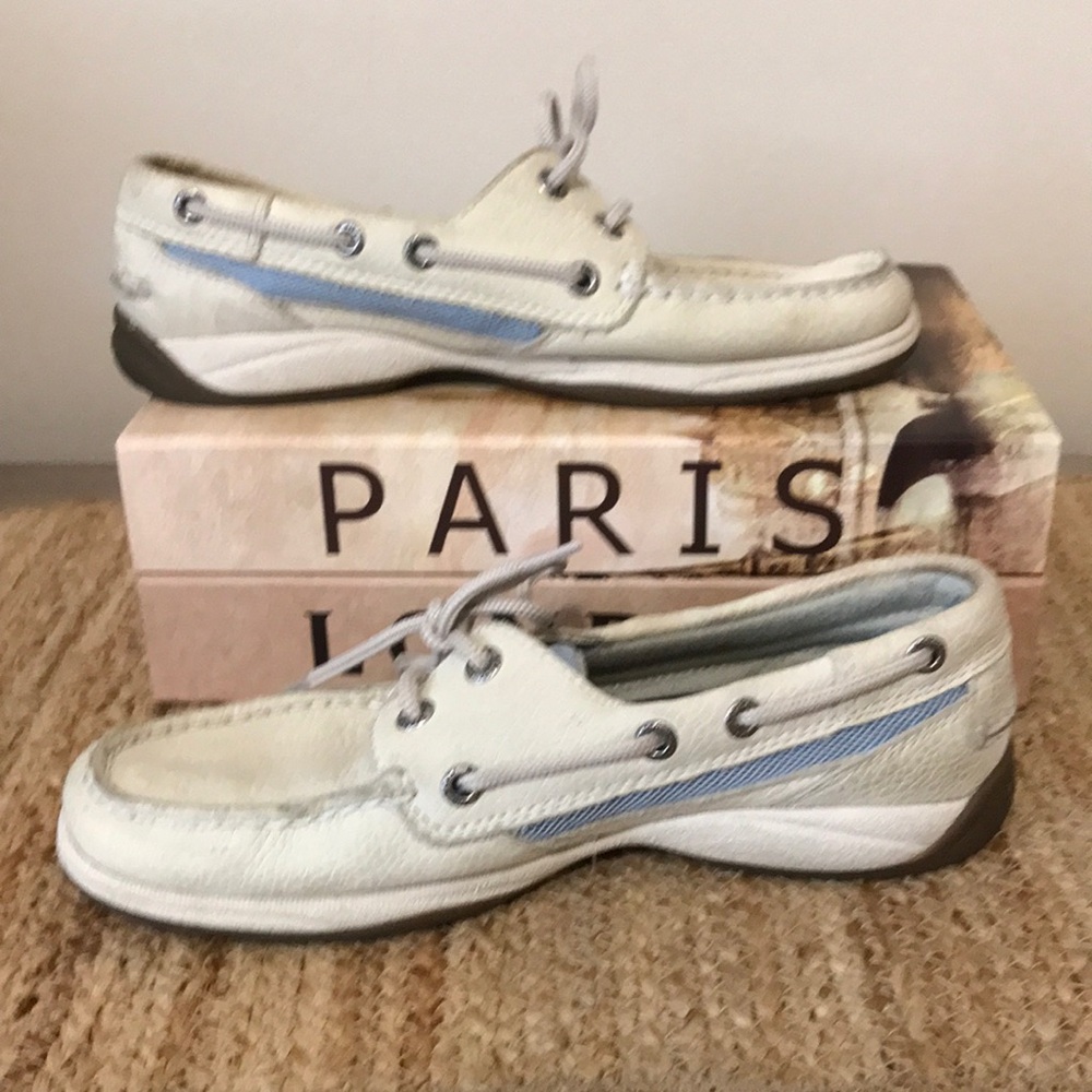 🔵 Sperry Top-Sider 🔵…Women’s 6…Beige/Blue Boat Shoes!